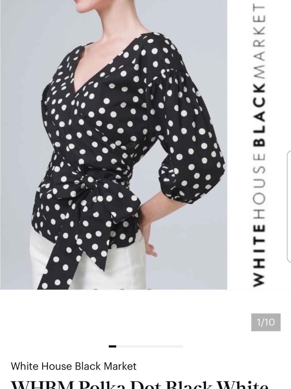 White House Black Market Black and White Polka Dot Wrap Blouse, size XL